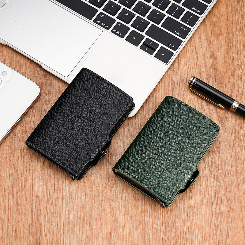 Cepillo antirrobo Caja de aluminio con tarjeta elástica automática Carpeta de tarjeta bancaria RFID para hombres Caja de tarjeta emergente de metal Carpeta para tarjetas de visita