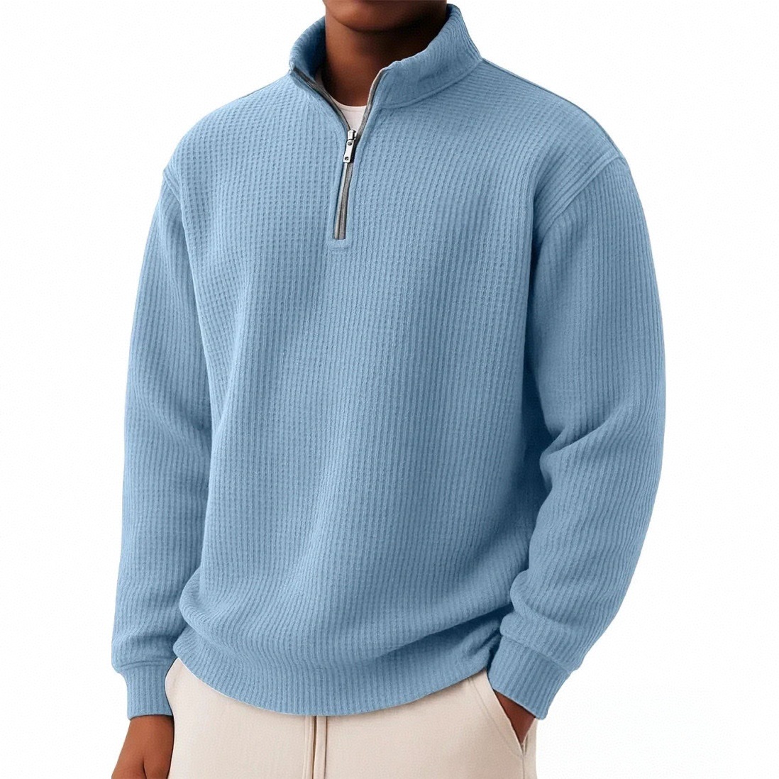 Herren Polo Pullover Mit Reißverschluss Herbst Winter Einfarbig_voghion.com