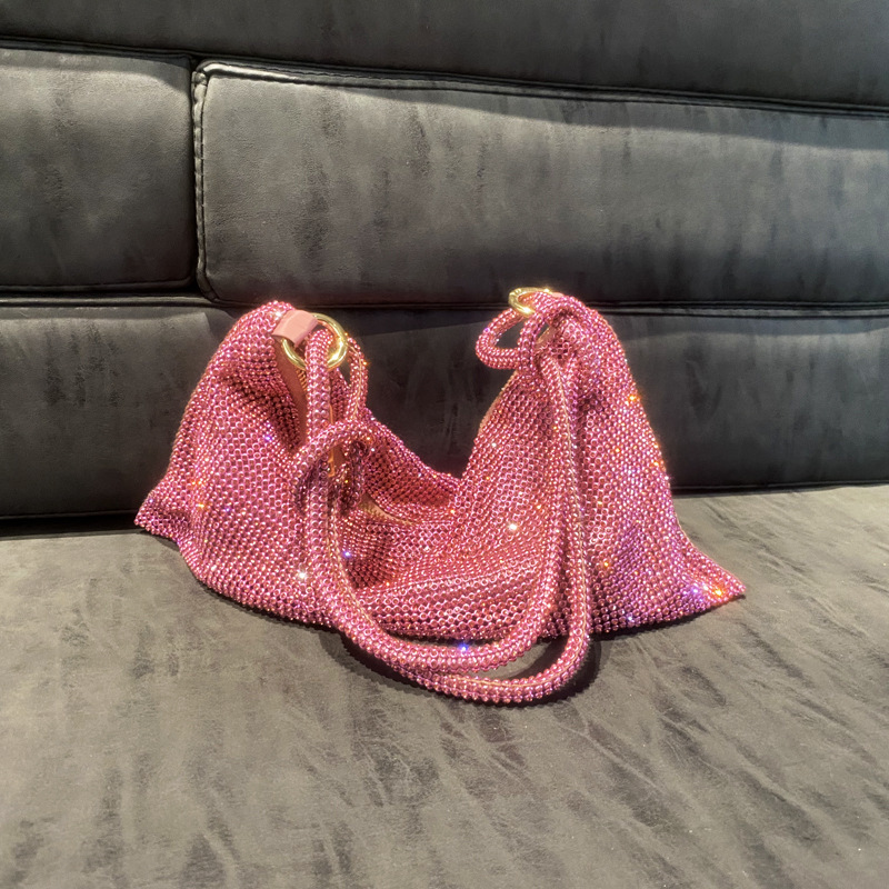 Cross-Border Women's Bag 2023 New Rhinestone Armpit Bag with Diamond Full Diamond Handbag Pink Bag Hand Small Bag Women's Diamond Bag Cross-Border Women's Bag 2023 New Rhinestone Armpit Bag with Diamond Full Diamond Handbag Pink Bag Hand Small Bag Women's Diamond Bag