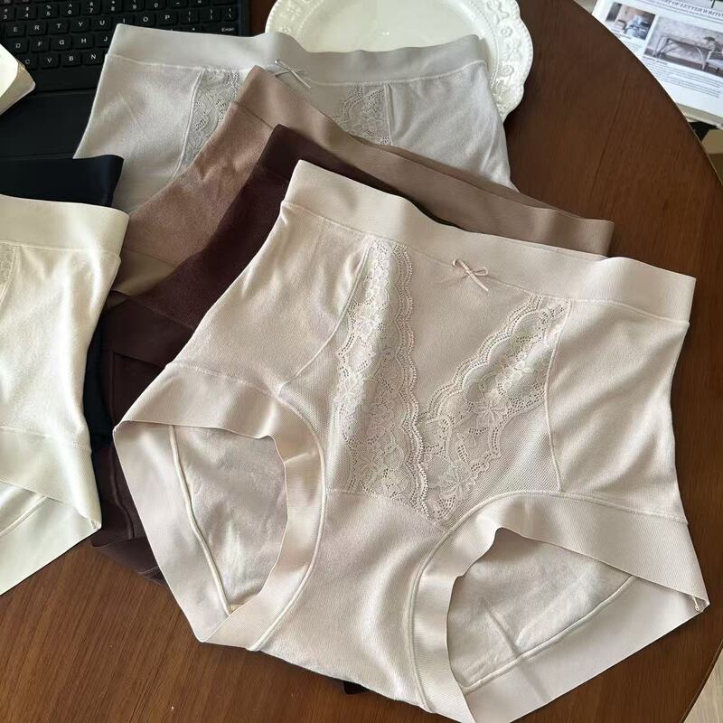 High-quality, warm, brushed, high-waisted, slightly tummy-control lace panties for women, seamless, elastic, with mulberry silk crotch, suitable for slightly plump figures High-quality, warm, brushed, high-waisted, slightly tummy-control lace panties for women, seamless, elastic, with mulberry silk crotch, suitable for slightly plump figures