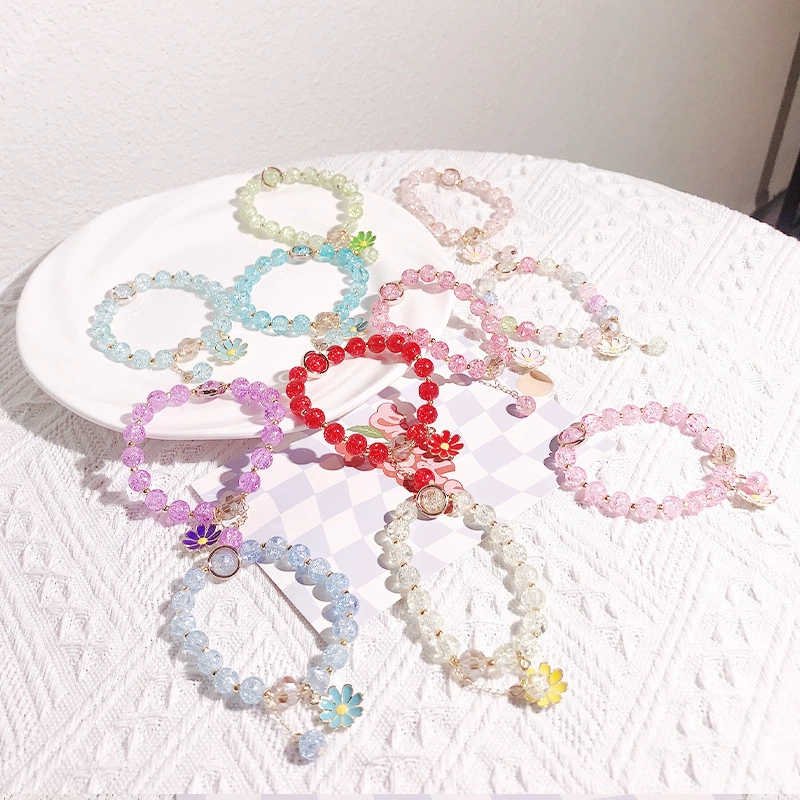 Браслет с маленькими хрустальными бусинами в форме ромашек для студенток, подруг, девушек, нишевый дизайн, браслет в лесном стиле.