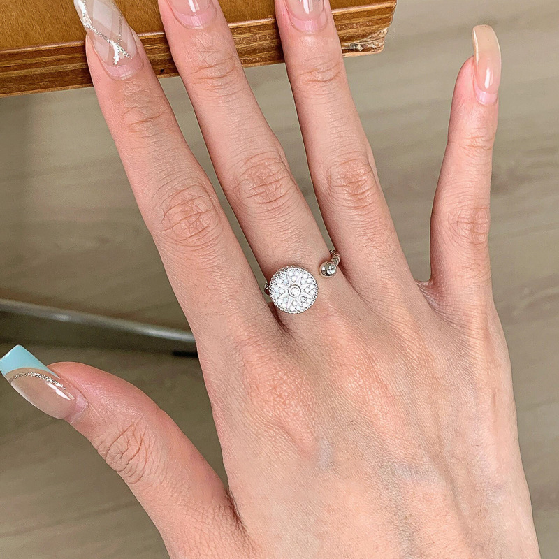 S925 Sterling Silver Starburst Compass Ring For Women Adjustable_voghion.com