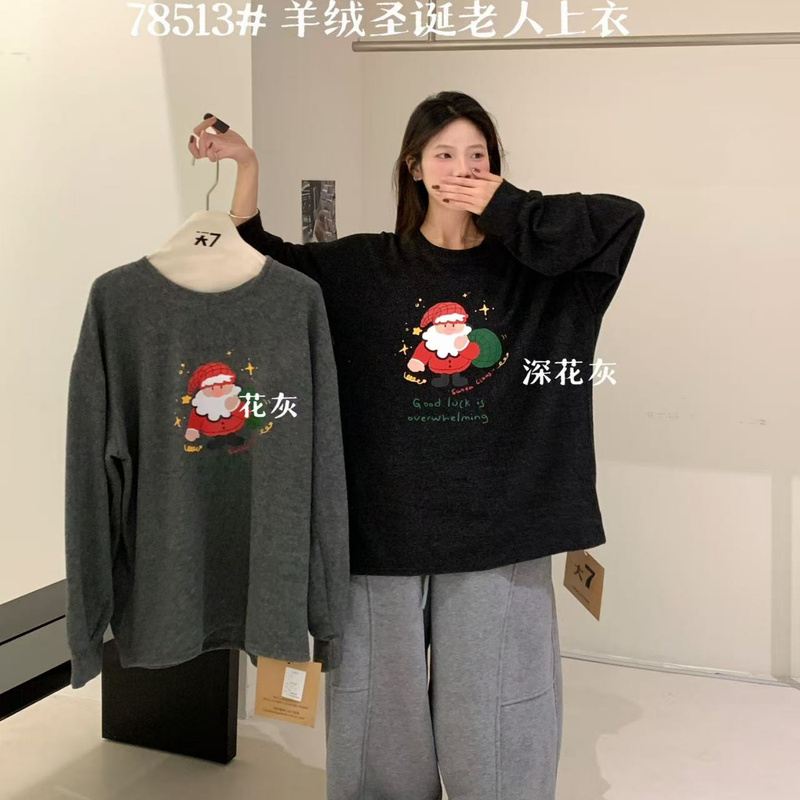 Plus-Size Winter Korean Style Loose Santa Claus T-Shirt Top for Women 78513