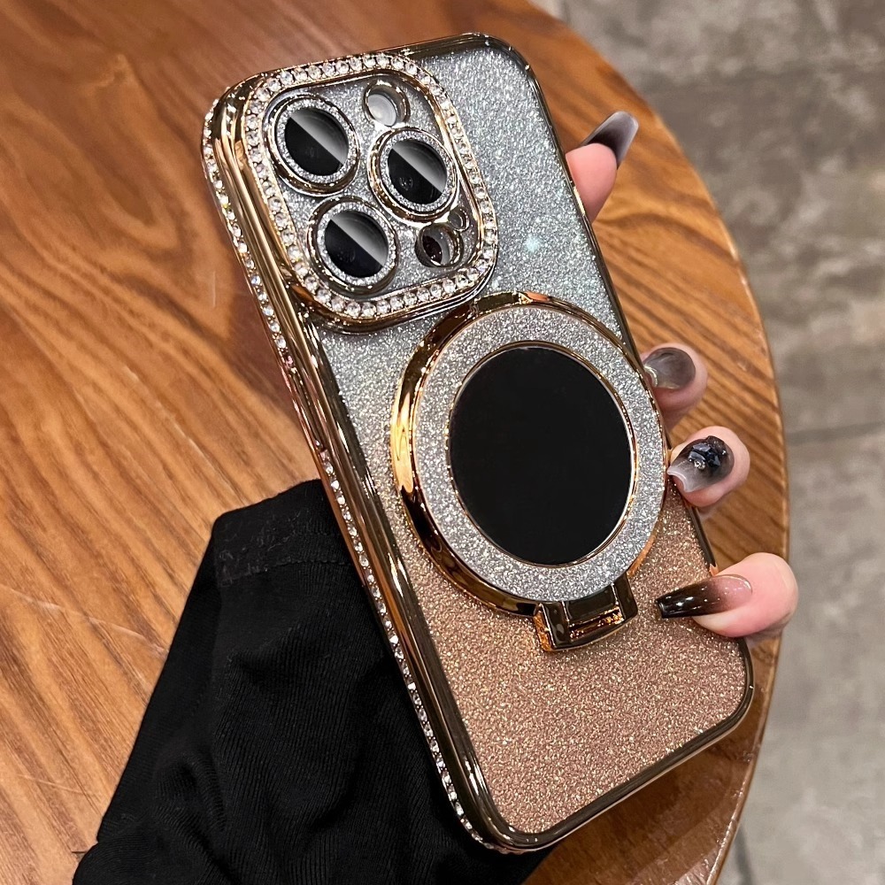 Luxury Diamond Glitter Phone Case For Iphone With Mirror Holder_voghion.com
