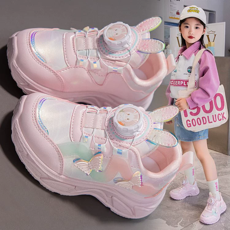 Children's sports shoes 2024 spring and autumn new girl spinning buttons Daddy shoes Little girl running shoes