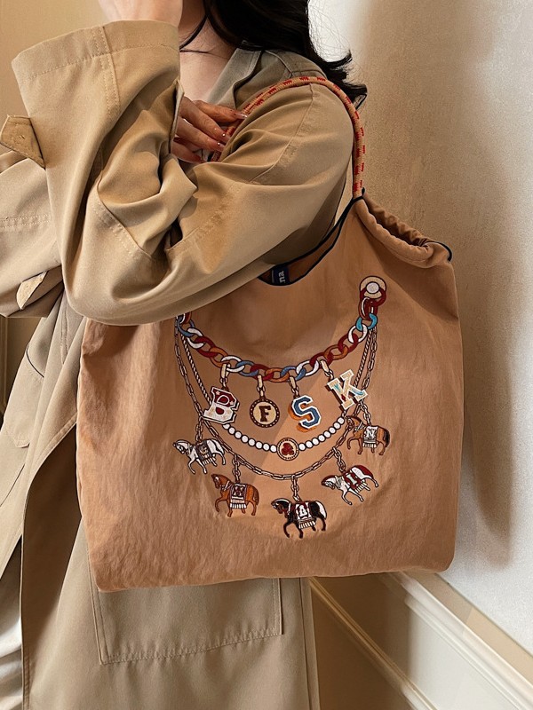 Nueva bolsa de lona bordada japonesa nicho bordado bolsas ecológicas de compras mochilas de nylon bolsas de hombro