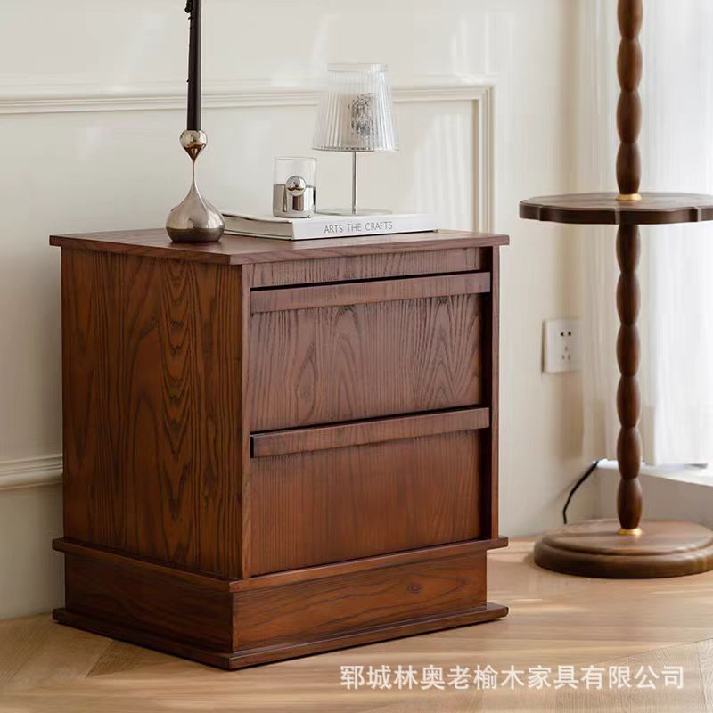 Old Elm Bedside Table Solid Wood Drawer Storage Locker Wall Cabinet Home Simple Small Cabinet Retro Cabinet