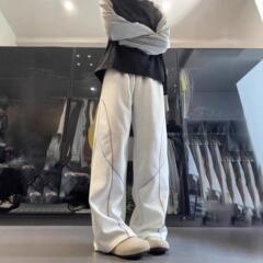 哈苏线美式运动直筒卫裤男款秋季cleanfit重磅弯刀裤子复古阔腿裤
