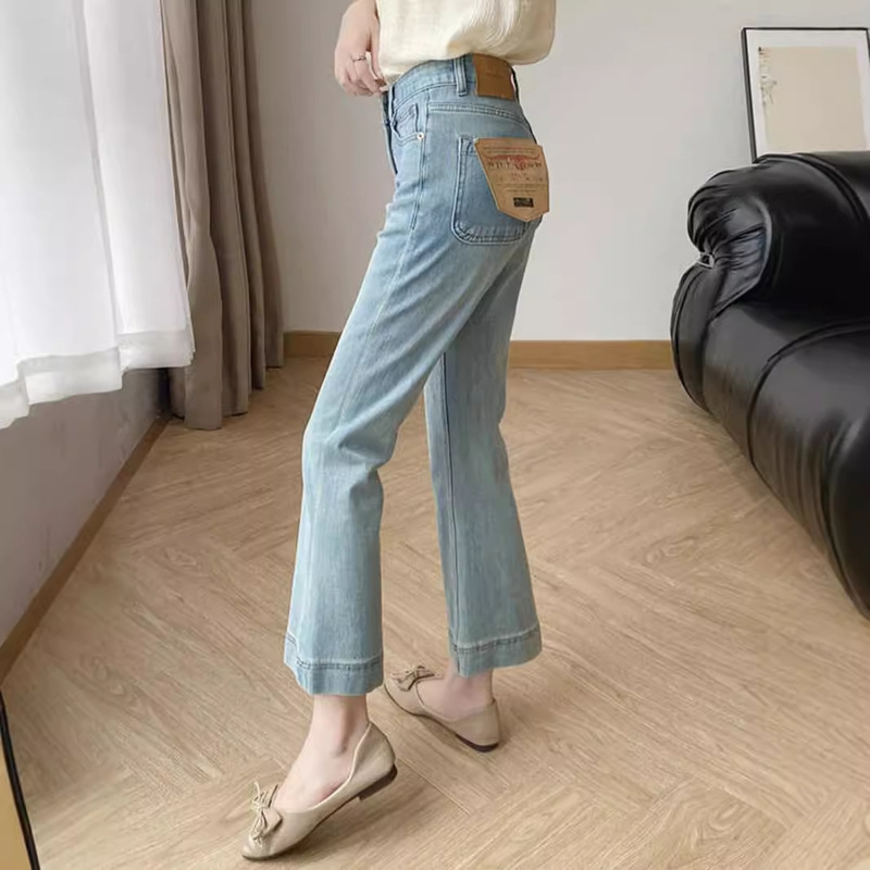 Cross-Border Light Blue Four-Way Stretch Thin Flared Jeans for Women, Summer Plus Size, for Chubby Girls, mm Ice Silk Petite Straight
