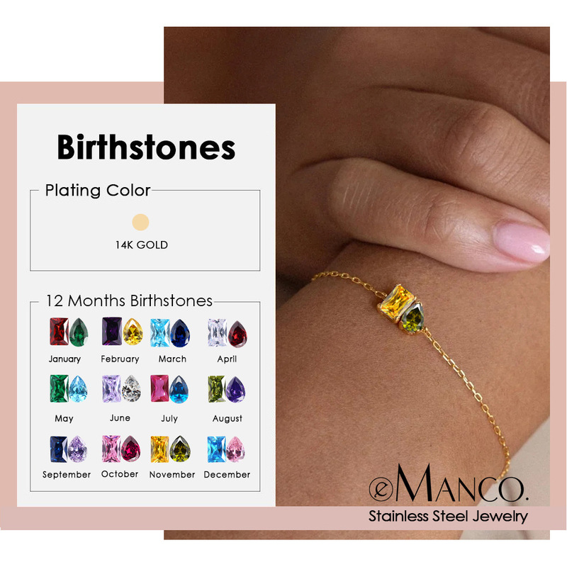 Emanco Stainless Steel European and American Simple Zircon Bracelet for Women with Vacuum Plating in the Furnace 14K Real Gold, Birthstone Emanco Stainless Steel European and American Simple Zircon Bracelet for Women with Vacuum Plating in the Furnace 14K Real Gold, Birthstone