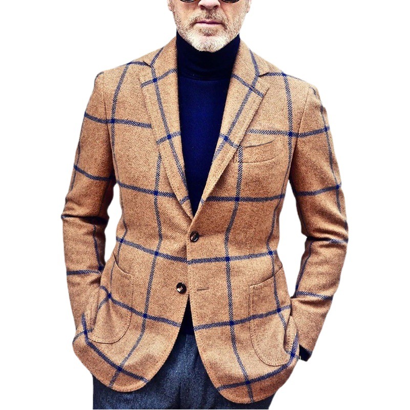 Chaqueta de Traje Casual a Cuadros Multicolor para Hombre, Éxito de Ventas Transfronterizo en Amazon Europa 2025