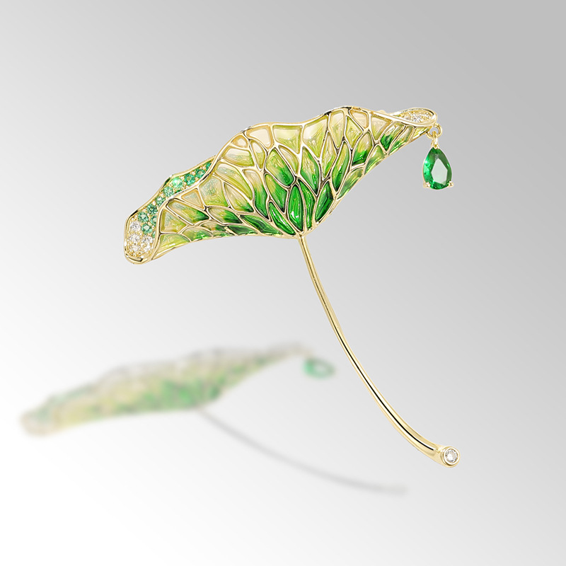 New design advanced lotus leaf brooch, handmade enamel color gradual change pin_voghion.com