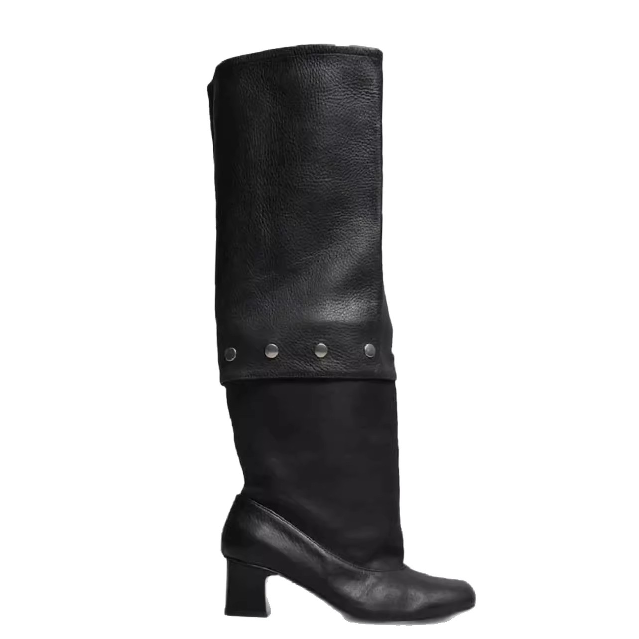 Overknee-Stiefel zum Hineinschlüpfen, brandneues Nietendesign mit verdickter Ferse, schmal geschnittene High-Top-Stiefel mit lockerer Passform, neuer Stil für Herbst/Winter 2025_voghion.com