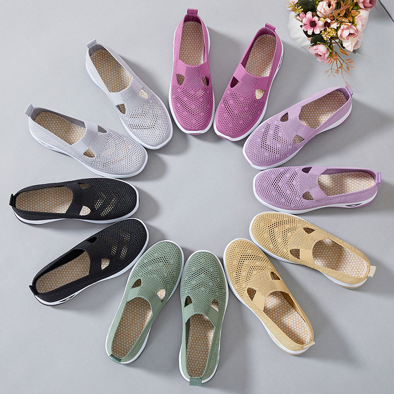 Zapatos zapatos individuales transfronterizos de verano para mujer al por mayor zapatos de tela viejos de Beijing zapatos de madre de malla de boca baja zapatos casuales ligeros y cómodos