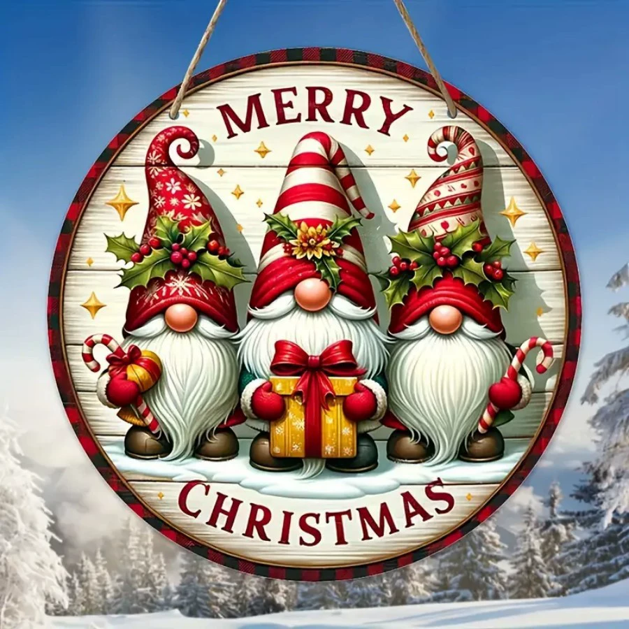 Рождественский гном для украшения дома, дверной знак для крыльца с веревкой, подвесной деревянный декоративный знак.