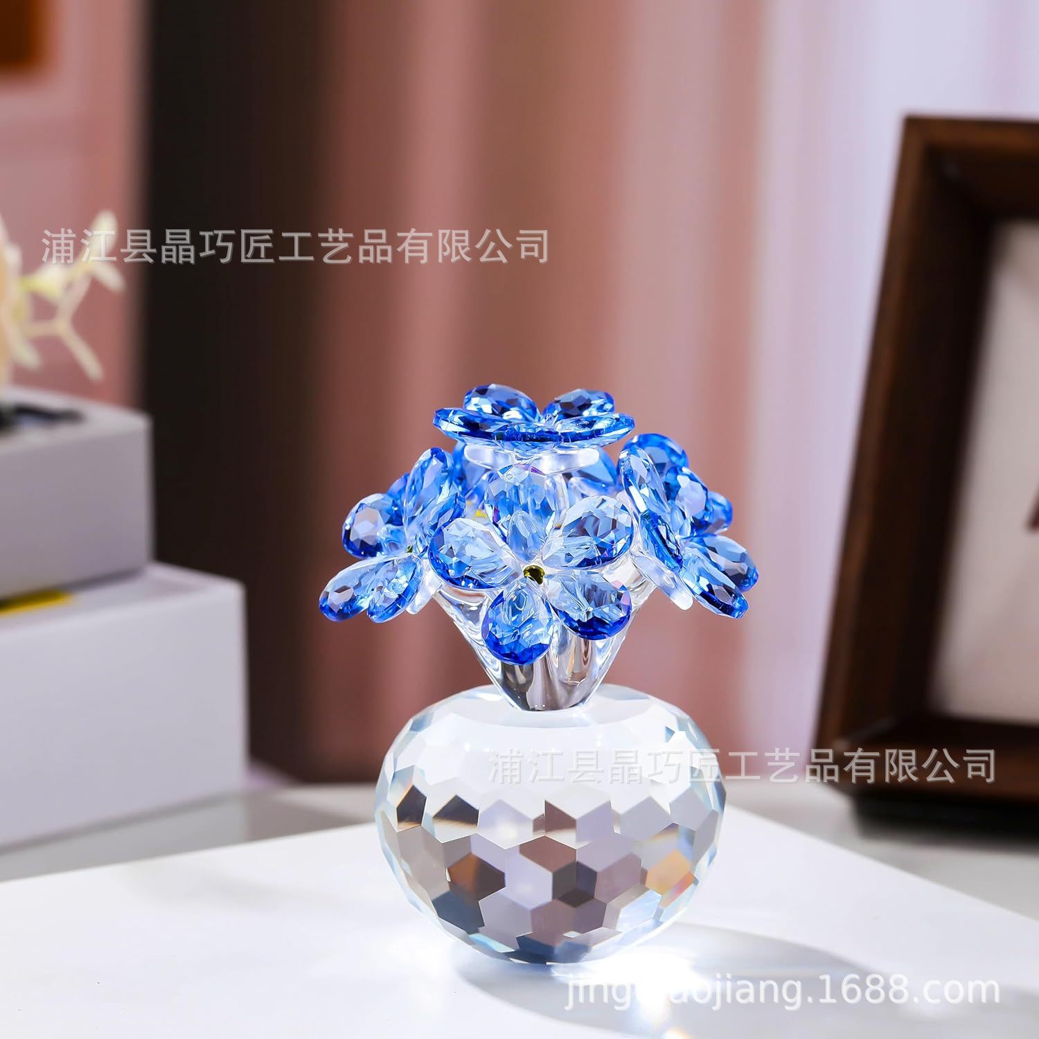 高透明クリスタル忘れな草七花飾り 永遠の記念品 クロスボーダーインテリア装飾卸売