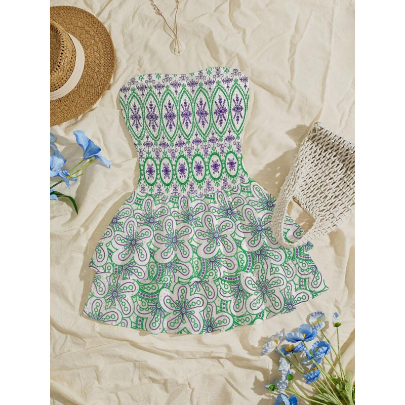 D 85074 comercio exterior Aliexpress moda transfronteriza azul navy pliegue sin correa de hombro bordado agujero sexy