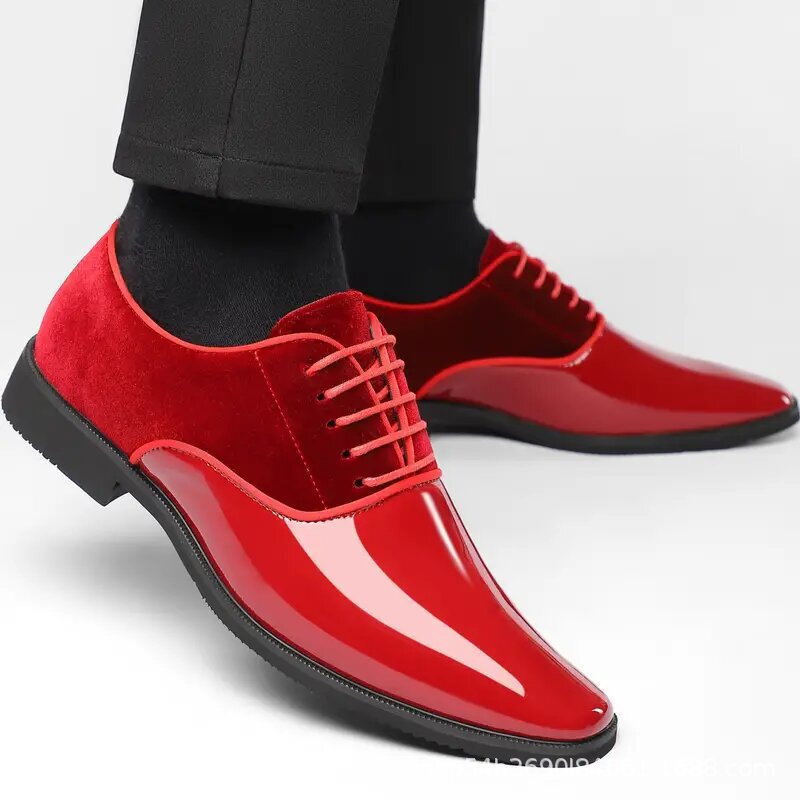 Men's Formal Business Leather Shoes, Lightweight Trendy Casual Men's Shoes, British Style Versatile Bright Leather Square-Toe Shoes for Wedding Groom