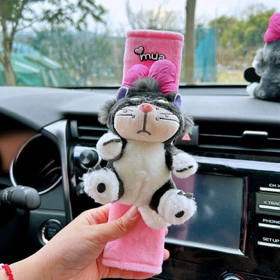 Cat Anti-Ripper Neck Safety Belt – Sürətlər qutusu və əl tormozu başlıqları - pink-seat-belt-shoulder-pads-bowknot-luffy-cat