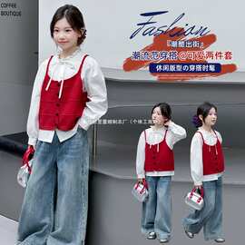潮尚&8310红色毛衣吊带衬衫两件套图片色两件套哈哈米兔有吊牌