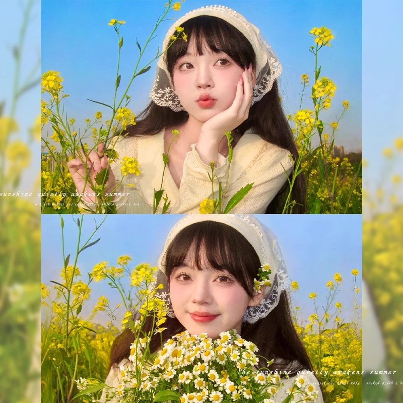 Pañuelo de encaje de viento pastoral para mujeres 2025 nueva primavera y verano pañuelo triangular francés de alta calidad pañuelo de seda correa de cabello tocado