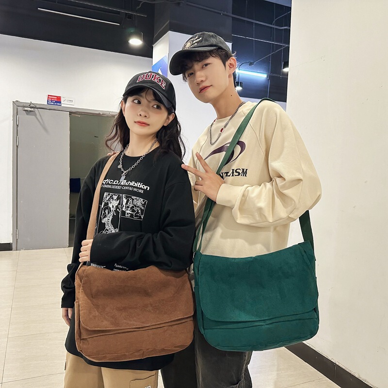 Korean-Style Niche Design Corduroy Bag for Women, Crossbody Bag, Shoulder Bag, Hong Kong Style Ins Messenger Bag, Trendy Fashion