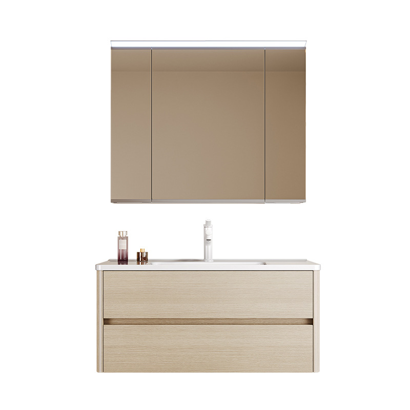 Multi-capas de madera sólida simple gabinete de baño combinación de cerámica una sola bañera de madera doble cajón lavabo lavabo doméstico