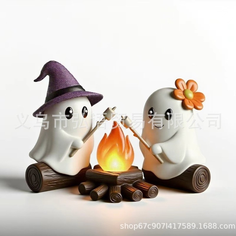 跨境创意树脂工艺万圣节装饰小幽灵烤火可爱卡通创意桌面装饰|undefined