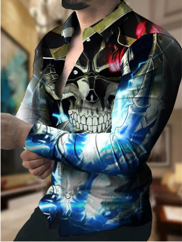 Ropa de hombre europea y americana de comercio exterior nueva personalidad casual de otoño camisa impresa de manga larga de los hombres de moda más camisa de tamaño