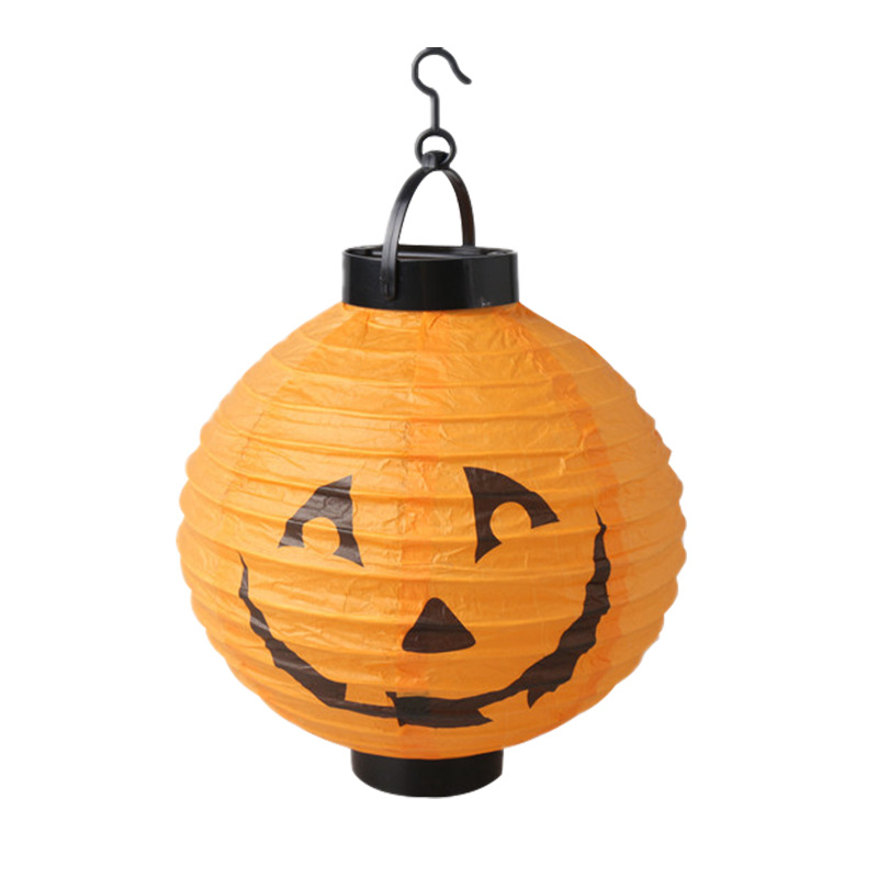 Transfronterizo Halloween led linterna luminosa colgante plegable caja de baterías linterna calabaza cara murciélago linterna de papel