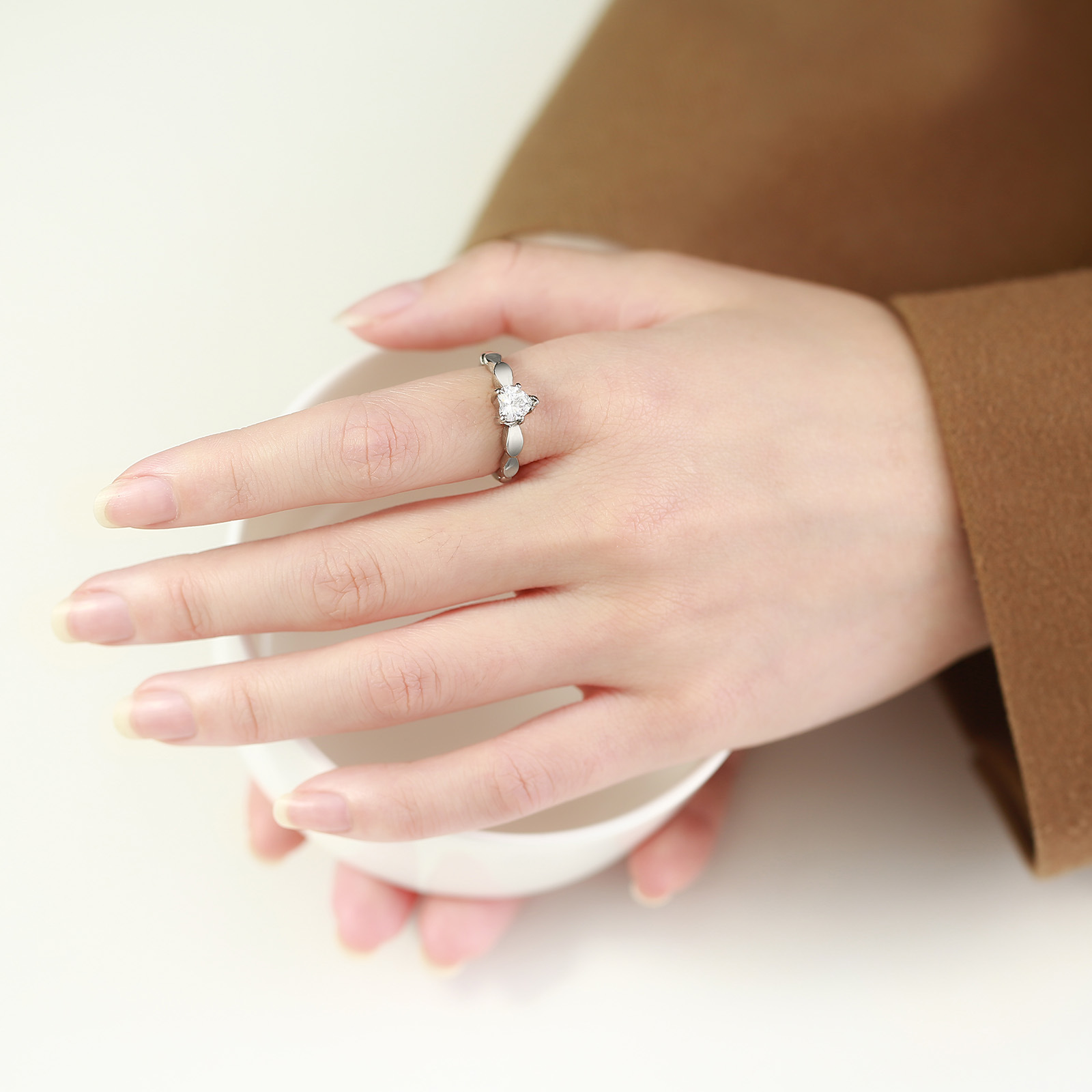 Simple Style Heart Shape Stainless Steel Rings Inlay Zircon Stainless Steel Rings display picture 18