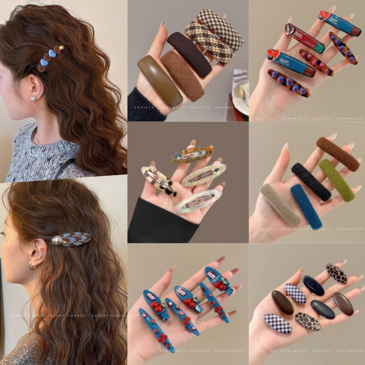 Peludo de lana de color BB clip frente sin marcas lateral oreja clip detrás de la cabeza clip para el cabello clip para el cabello clip para el cabello