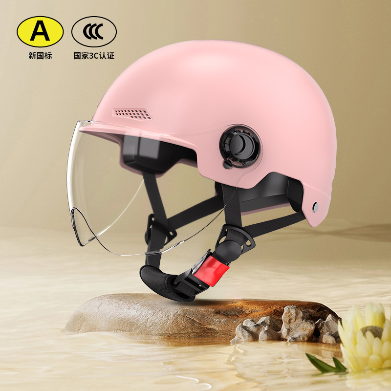 Motosiklet kaskı (dəbilqə) — Motuoche Half Helmet Men - 3c-certified-pink-transparent-short-visor