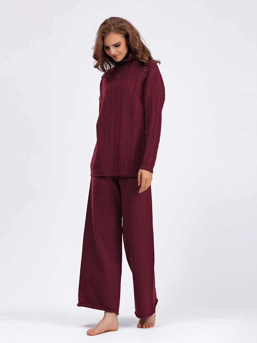 Damenbekleidung Herbst und Winter große Größe Rollkragenanzug Mode neue sanfte faule Stil Pullover zweiteiliges Set einfarbig gestrickt_voghion.com