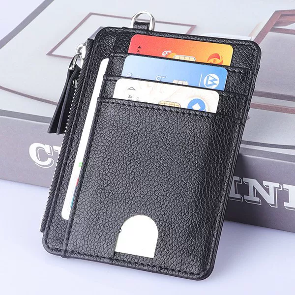2024 Cross-border New Litchi Pattern PU Card Bag ID Bag Multi-functional Card Case Small Wallet Zipper Coin Purse
