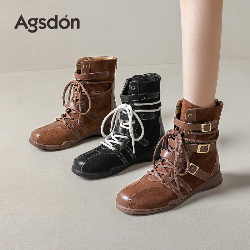 Oku Lion Deng botas de boxeo mujeres 2026 nuevas botas de entrenamiento de alta ayuda de otoño e invierno con suela gruesa Maillard tubo medio oeste botas cortas