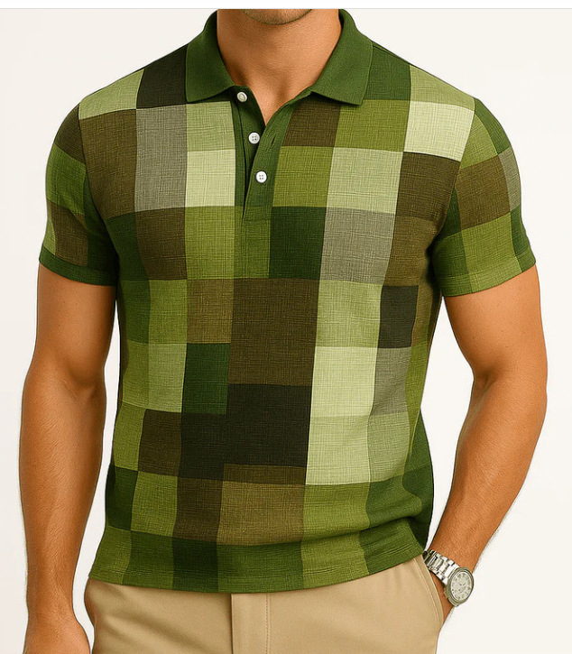 Botón de los hombres camisa polo a cuadros patrón solapa moda 3D Impresión digital moda urbana suelta casual