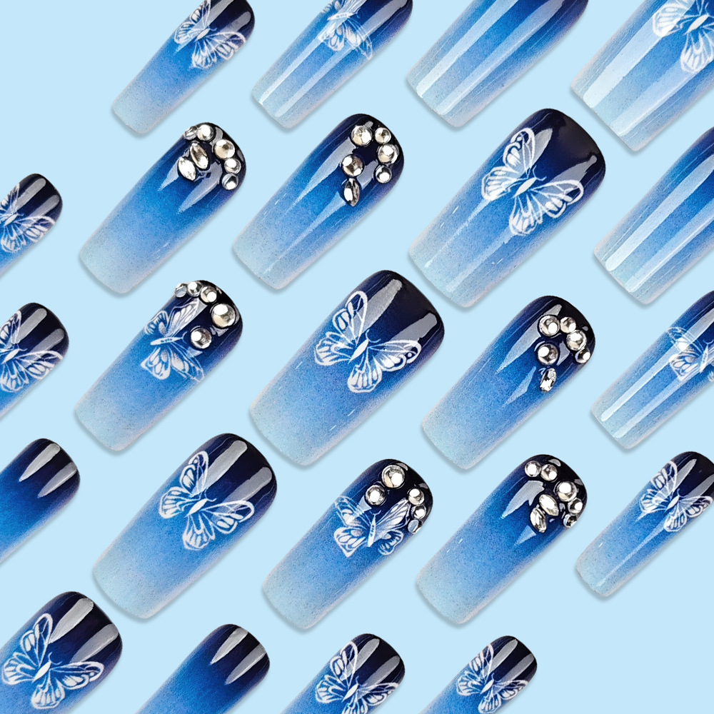 Starlight Gradient Manicure Simple Diamante False Uña Parches Premium Butterfly Hot Sale Uña
