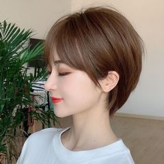 ショートヘアの女性用ウィッグ、丸顔、ボブヘア、耳平ら、ハンサム、ニュートラル、ヘッドギアスタイル、ボブヘア、韓国ファッション、ショートヘアウィッグ
