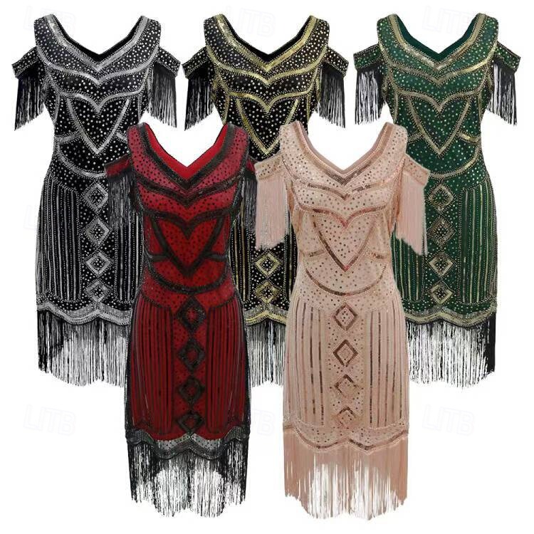 1920 European and American Retro Evening Dress Tassel Skirt Classy Banquet Party Sequin Beaded Dress Halloween Dropshipping