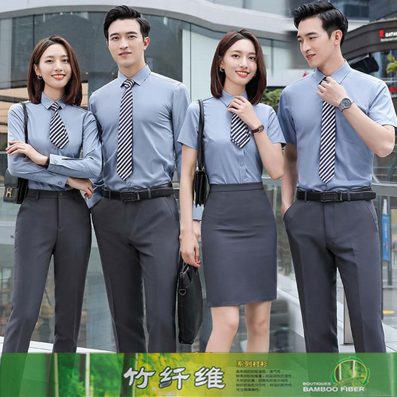Men and women with the same short sleeve overalls shirt professional business formal wear sales tooling shirt printing embroidered logo