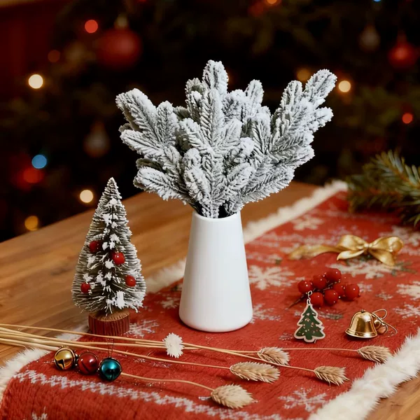 Cross-Border Christmas Snowflake Flocking Five-Pronged Snowflake Five-Pronged Flocking Pine Needle Branch Christmas Indoor Decoration