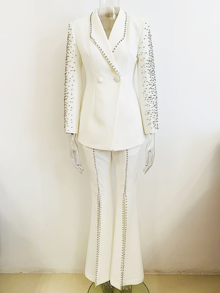GraceChic - Conjunto de duas peças, modelo 2025, com blazer e calça comprida com fenda, bordados pesados com strass e aplicações de pérolas, inspirado na moda europeia e americana._voghion.com