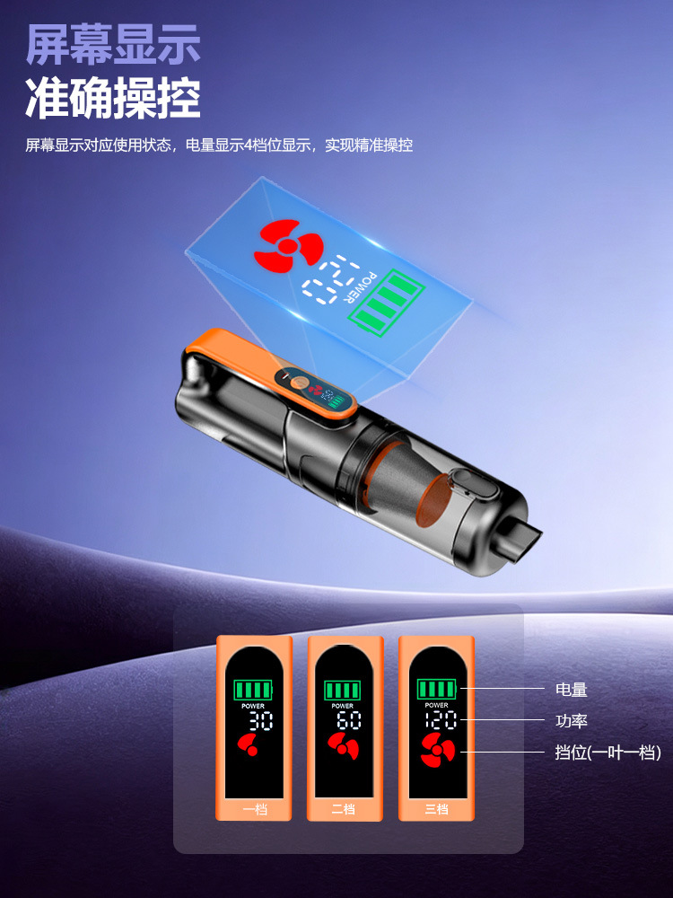 Car-mounted vacuum cleaner with super powerful suction, brushless handheld small household vacuum cleaner, suction and blowing integrated wireless vacuum cleaner