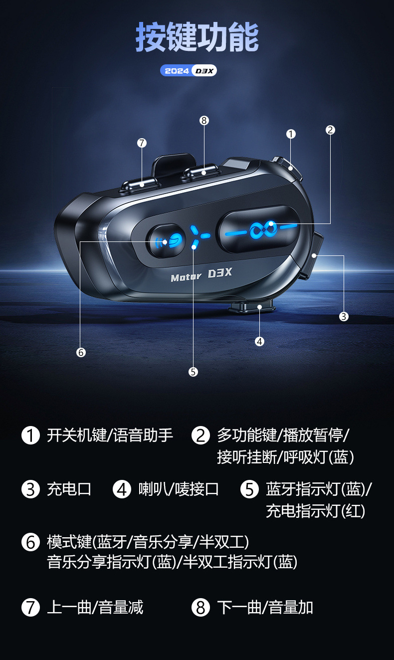 D3 D3X Cross-Border New Global Positioning Helmet Bluetooth Headset Long-Lasting Battery Life Waterproof Motorcycle Helmet Headset