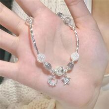 仿月光石星河手链碎冰冰星星月亮吊坠串珠手链银河星空女生饰品