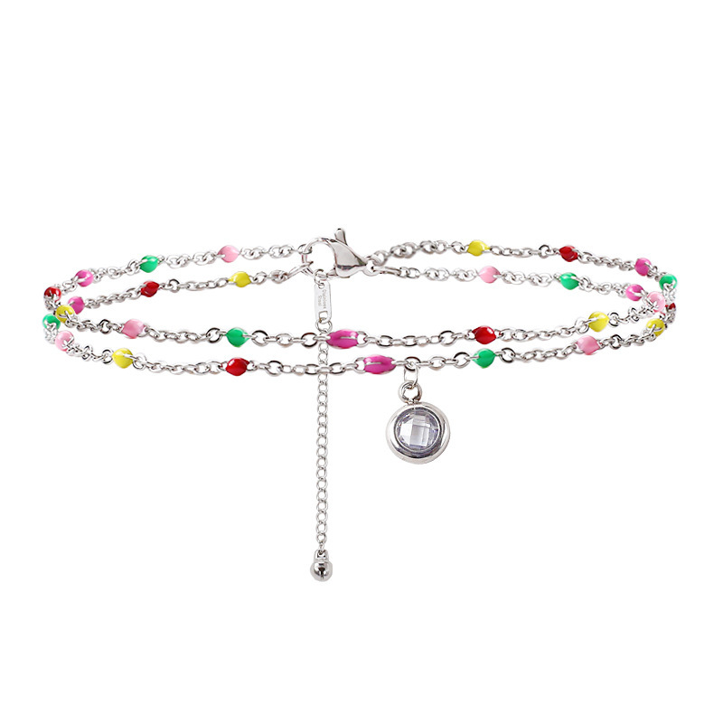 European and American beach colorful double-layer anklet small exquisite ankle chain titanium steel beads foreign trade wholesale Bell foot ornaments