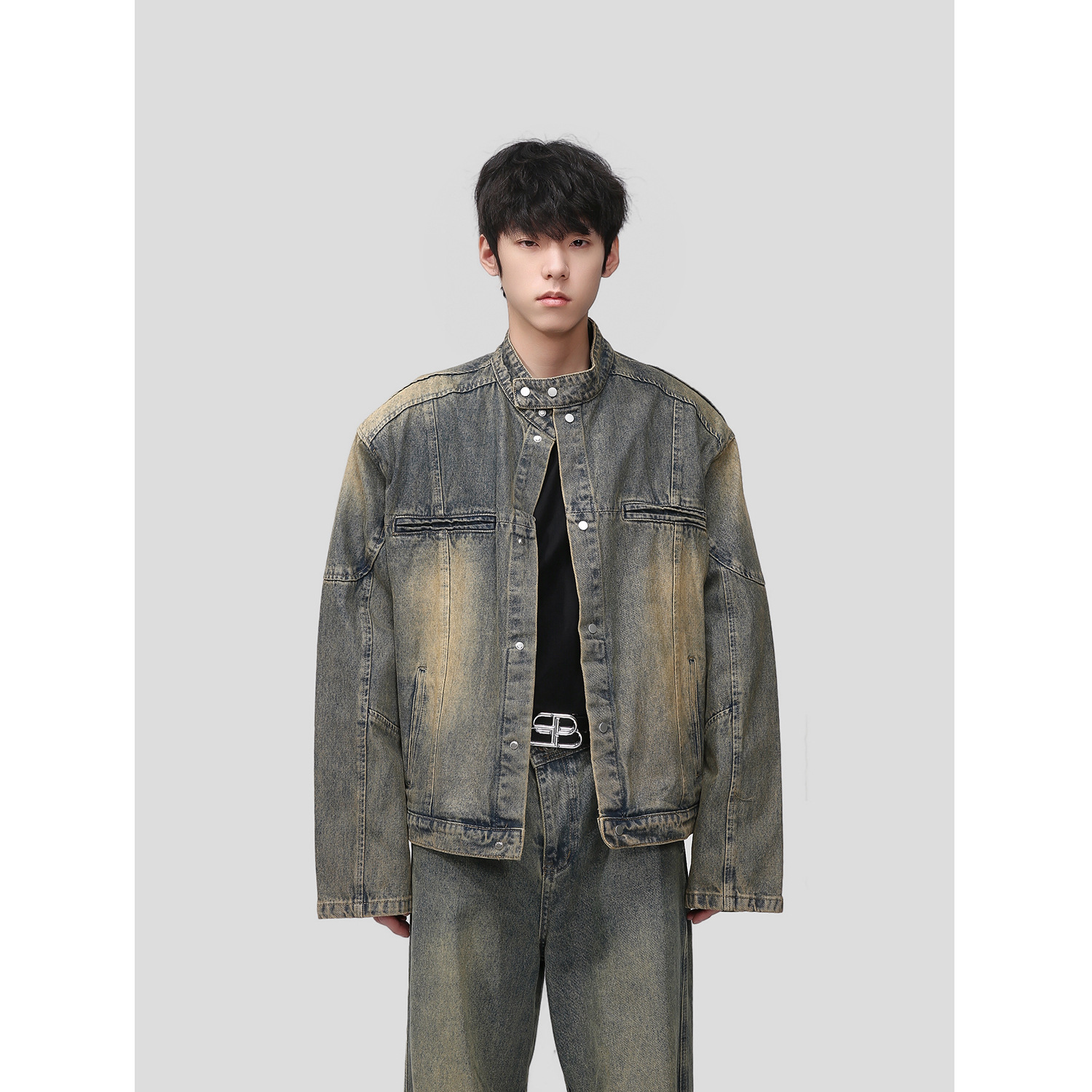 Mtlclothes ropa de los hombres | 2023 otoño nuevo lavado Rosa soporte collar chaqueta traje casual jeans estilo coreano