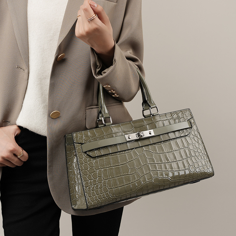 Kelly Pack piel de vaca de cocodrilo, bolso de mujer 2024, nuevo bolso portátil de hombro único, bolso de gran capacidad, moda