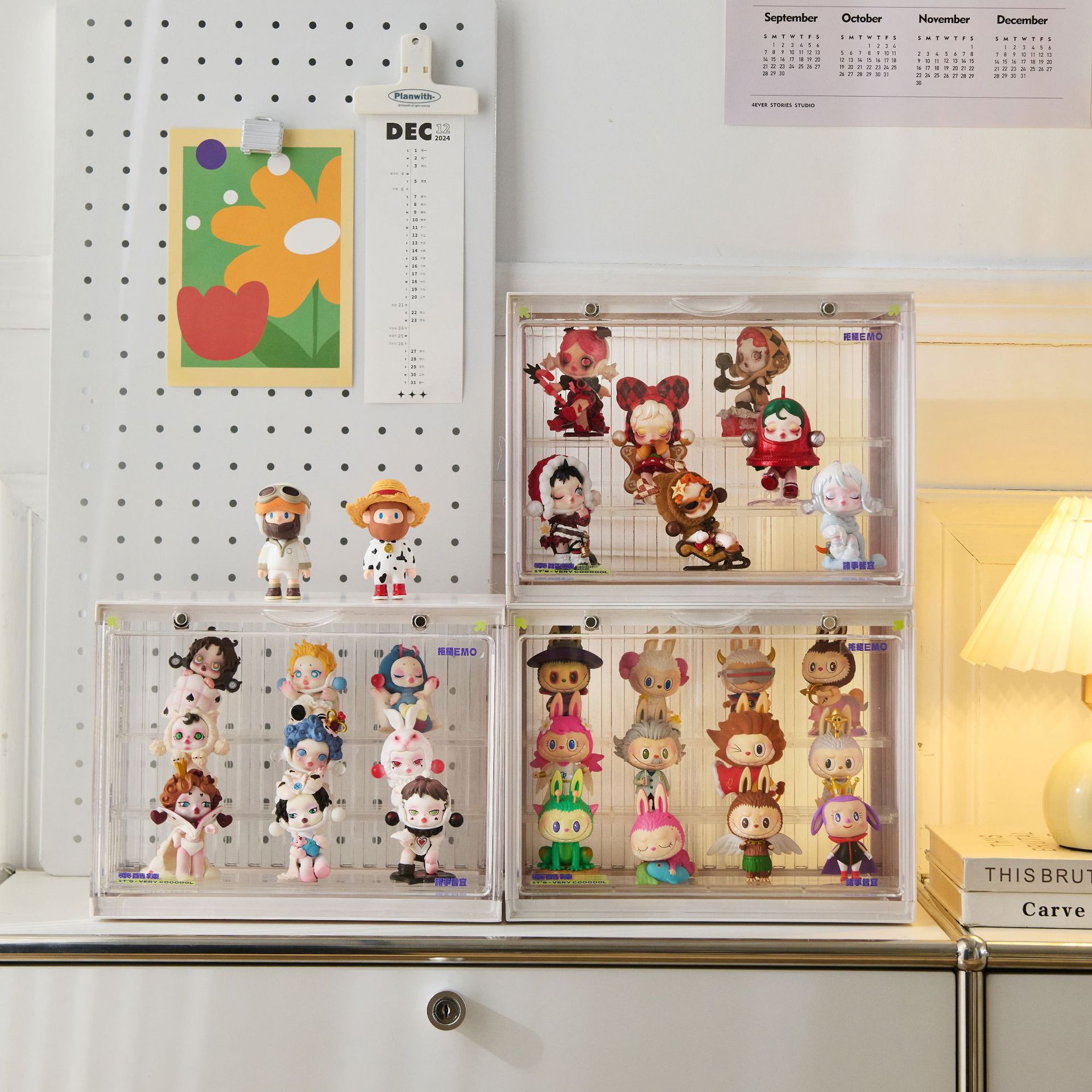 盲盒收納展示架防塵創意DIY泡泡瑪特展示盒集裝箱透明手辦收納盒